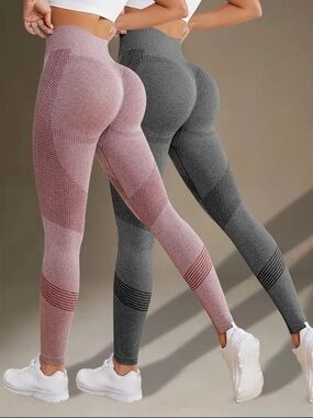 2 High-Rise Sculpting Leggings - Pink & Gray